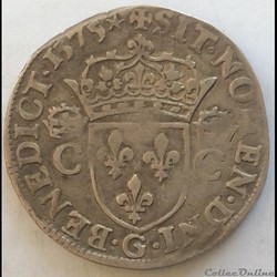 Teston de Henri III au nom de Charles IX 1575G Poitiers