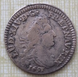 4 sols aux 2 L Louis XIV 1691 P Dijon
