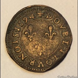 Double tournois Henri IIII 1594 B Dieppe