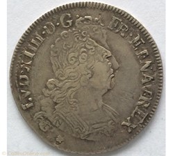 Quart d’écu aux insignes Louis XIV 1702 O Riom