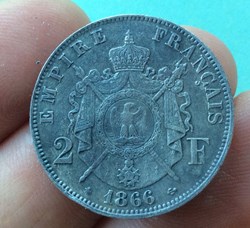 2 francs Napoléon III 1866 A Paris tête laurée