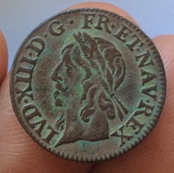 Double tournois Louis XIII 1643 A légende latine type de Warin