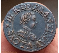 Denier tournois Louis XIII 1615 A Paris