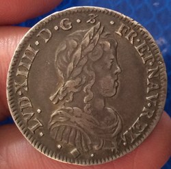 Quart d’écu à la mèche longue Louis XIV 1653 D Lyon
