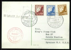 1. Zeppelin Letter. Frankfurt-New Jersey 1938, Graf Zeppelin stamped card.