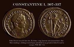 RCV 16002 Constantine I, 307–337 AD BI follis, Treveri, ca. autumn AD 307–end 308.