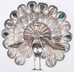 Peacock. Silver sculpture early 1900s