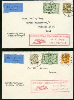 5. Air Mail. BERGEN-TRONDHEIM-TROMSØ, 1st Northern trip and 9-7-1935