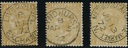 SG 110/111 - 1867/80: 9d. straw (shades), plate 4, wmk. Spray