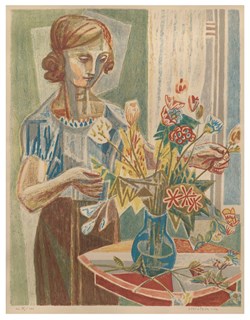 Storstein, Aage; «Kvinne med blomsterbukett», Norway 1962