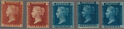 SG 43/47 - 1858/79 One Penny Red, 2 Pence Blue