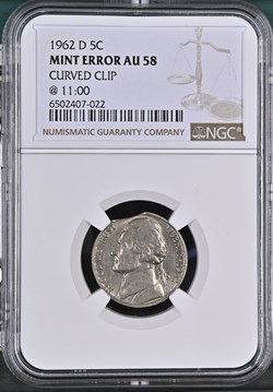 1962-D NGC AU58 Incomplete Planchette 5c