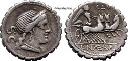 Denier Serratus de la République Romaine Naevia
