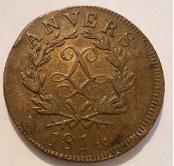 10 centimes Louis XVIII 1814 Siège d'Anvers, monogramme large