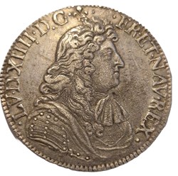 Louis XIV, écu à la cravate, 2e émission par F. Warin, 1680 Bordeaux