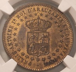 2 Centavos 1874 Royaume d'Araucanie et de Patagonie : Orllie Antoine I Nouvelle France