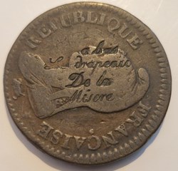 Un décime Dupré Grand module an 7 Lyon contremarque " A bas le drapeau de la misère"