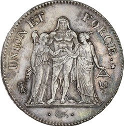 5 francs Union et Force UNION serré, seulement glands intérieurs an 11 Paris