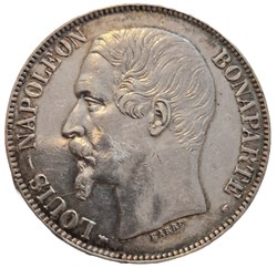 5 francs Louis-Napoléon Bonaparte tête nue - République française 1852 Paris