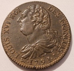 Louis XVI- Double sol constitutionnel au faisceau 1791 Paris Couvent des barnabites