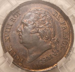 Louis XVIII 5 centimes 1824 - Essai pour les colonies générales atelier Paris