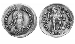 Solidus Valentinian III - Visigoths in Gaul
