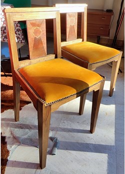 Siège - Chaise Art déco (lot de 2) assise en velours, poirier, placage