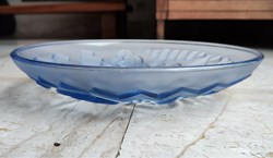 Verre moulé pressé - Coupe Verlux bleue à décor géométrique