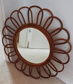 Bois - Miroir rond soleil/marguerite en osier