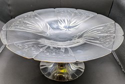 Métal argenté - Coupe art déco à motifs géométriques sur pied en bois et métal
