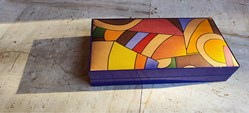 Carton - Boîte à accessoires carton laqué/ tissu années 70