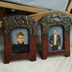 Peinture - Miniatures époque art nouveau encadrées couple