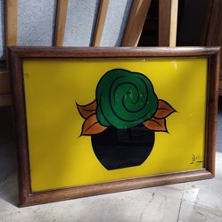 Verre - Plateau Roby utilisé comme cadre peinture sous verre Art Déco