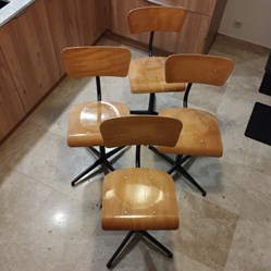 Siège - Chaises d'atelier (lot de 4) pied métal, assise et dossier bois