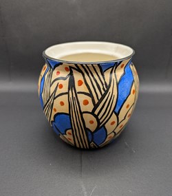 Céramique - Vase cache pot  Bruyn Fils Art déco à motif géométrique et de végétation