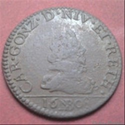 Charles 1er de Gonzague (1601-1637). Liard signé de Nicolas Briot