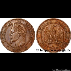 2 centimes Napoléon III, tête laurée 1861 Bordeaux