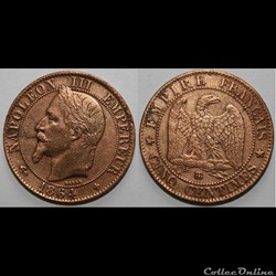 5 centimes Napoléon III, tête laurée 1864 BB