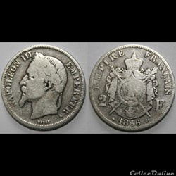 2 francs Napoléon III, tête laurée 1866 A