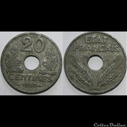 20 centimes Etat français 1942 grand module