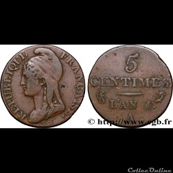 5 centimes Dupré, petit module 1796 Paris