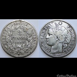 2 francs Cérès, avec légende 1872 K