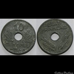 10 centimes Etat français 1943 petit module