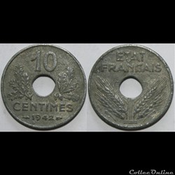 10 centimes Etat français 1942 grand module