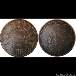 100 francs Jean Monnet 1992