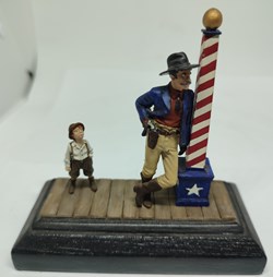 Cowboys et enfant dans la rue