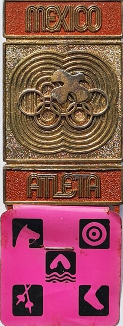 Mexico 1968 badge athlète pentathlon moderne