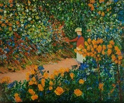 Femme dans jardin hommage à Monet