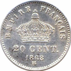 Napoléon III - 20 Centimes Tête laurée grand module - 1868 BB