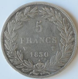 Louis-Philippe 1er - 5 Francs Tiolier sans I - 1830 W